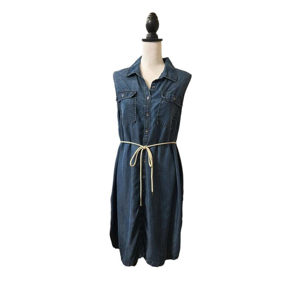 Liz Lange Maternity Denim Button Down Waits Tie Sleeveless Dress Size XL